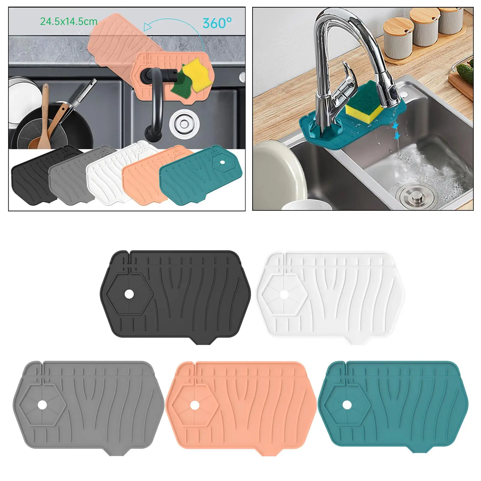 Multifunctional Sink Splash Mat, Kitchen Gadget, Practical, Foldable Faucet Absorbent Pad Draining Pads for Sundries Brush Soap