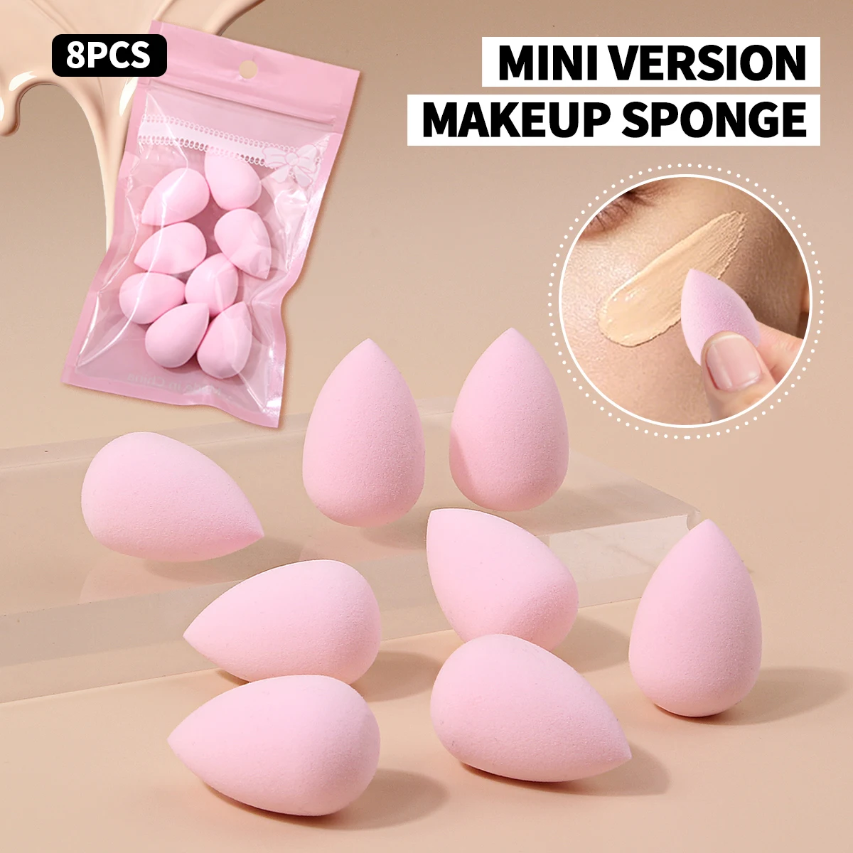 8Piece Mini Makeup Sponge Set, Suitable For Liquid BB Cream Powder Application, Makeup Egg Dry Wet Dual‑Use Powder Puff