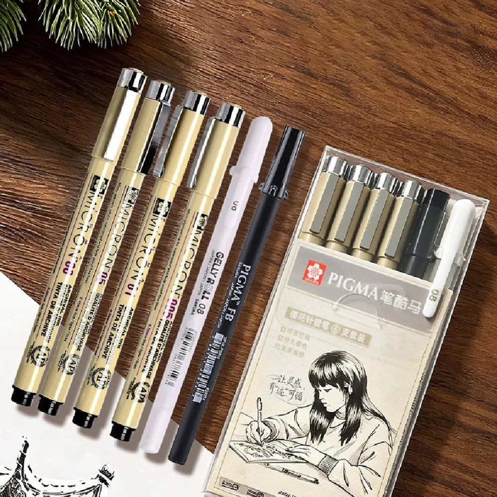 Japan Sakura Micron Fineliner Pen Set Waterproof Fade Resistant Needle Drawing Pens for Portrait Architectural Art Stationery