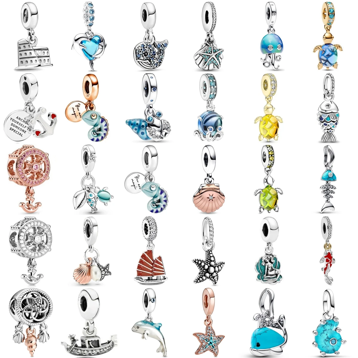 925 Sterling Silver Ocean Series Starfish Shell Octopus Conch Charm Bead Pandent Fit Original Bracelet Accessories DIY Jewelry