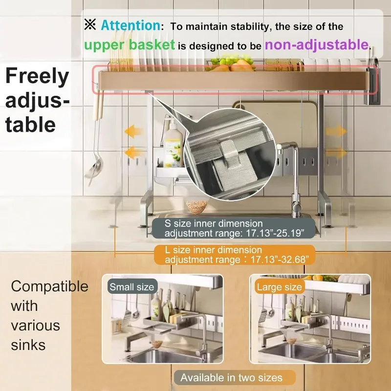 Over The Sink Dish Drying Rack Stainless Ste 2 Tier Stainless Steel Large Dish Racks for Kitchen Counter