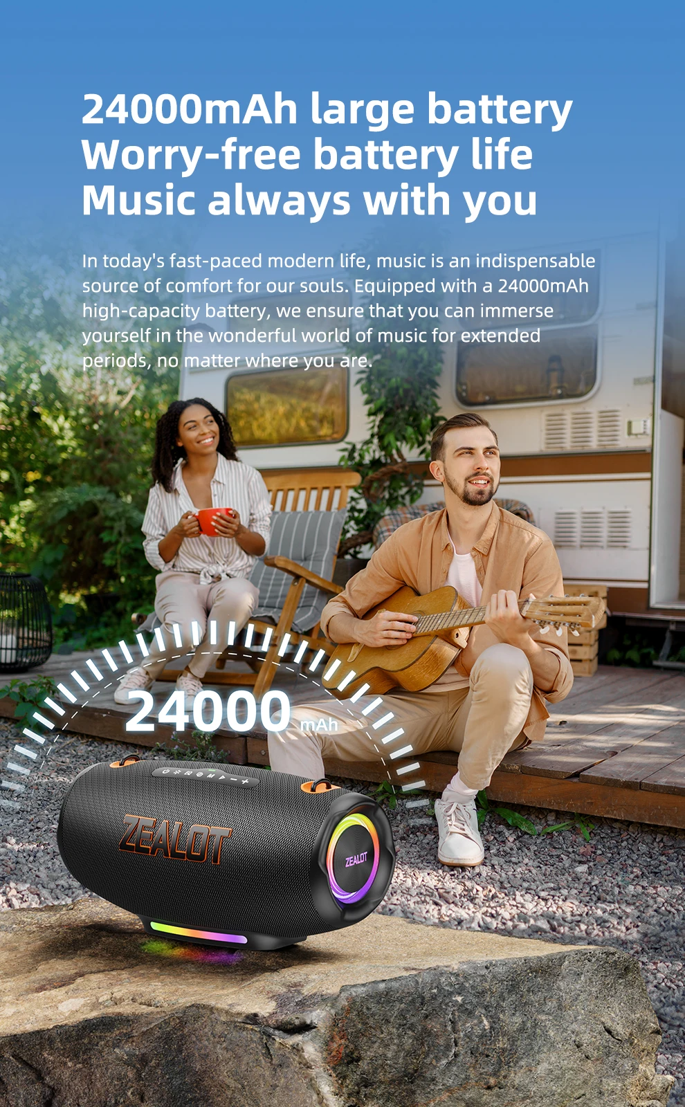 Zealot-S127 100W Tragbarer Subwoofer Bluetooth-Lautsprecher TF-Karte Outdoor-Stereo-Surround Wasserdichter Lautsprecher Kabellose Soundbox – Detail 6
