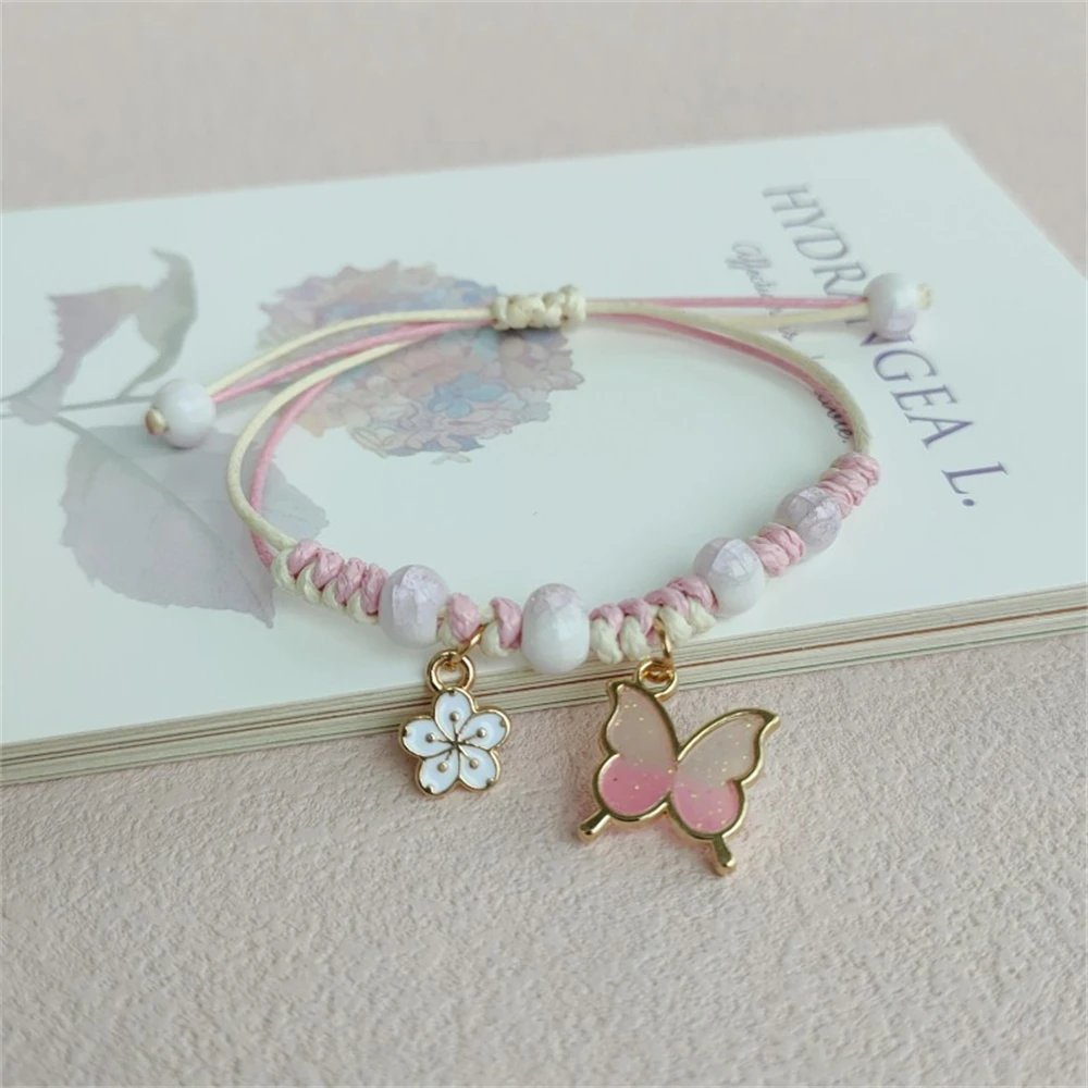 Handmade Butterfly Pendant Bracelet Summer Lucky Adjustable Woven Friendship Bracelet Jewelry For Women Teen Girls