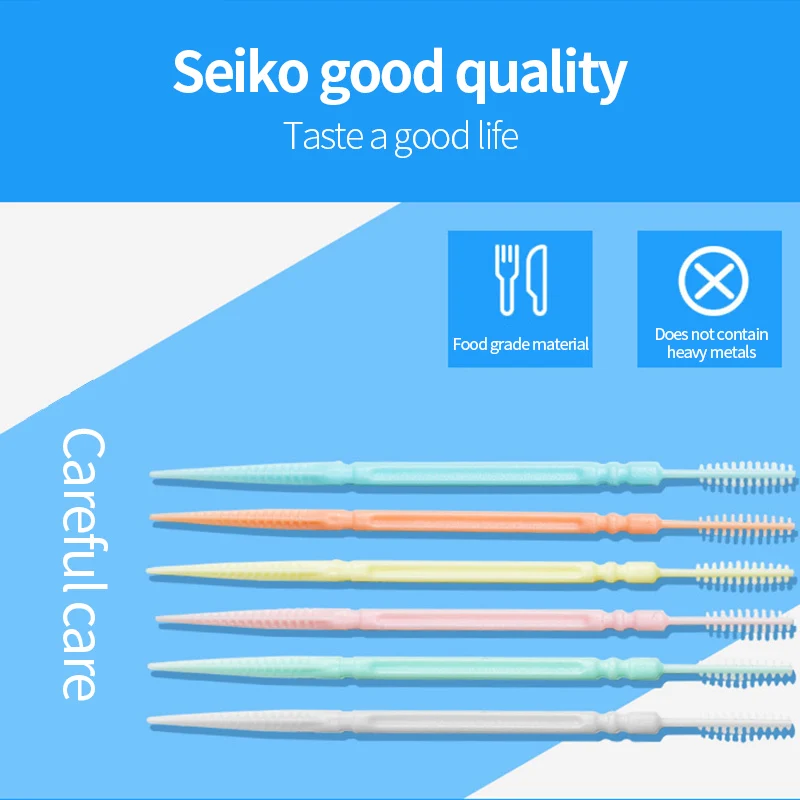 200pcs Double Head Dental Floss Interdental Toothpick Brush with Box Soft Silicone Teeth Stick Oral Care Toothpicks Floss Pick