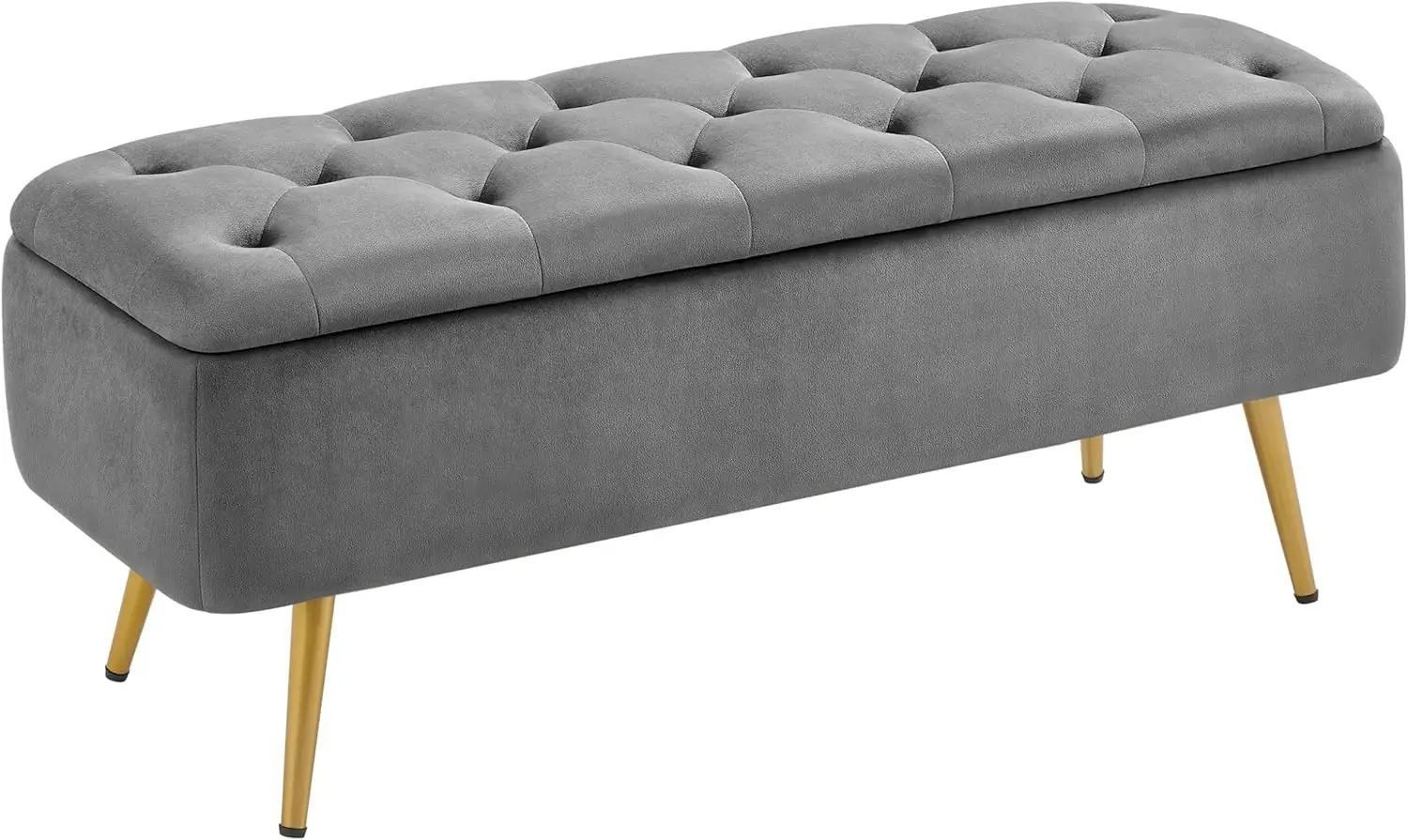 Storage Ottoman Bench, Velvet Entryway Seat with Safety Hinge, Upholstered, Holds 519 lb, Gray