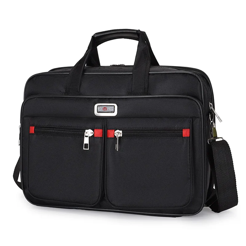 Multifunctional Black Business Briefcase with Red Accents Large - Capacity Laptop Bag for Men's Office and Travel Use