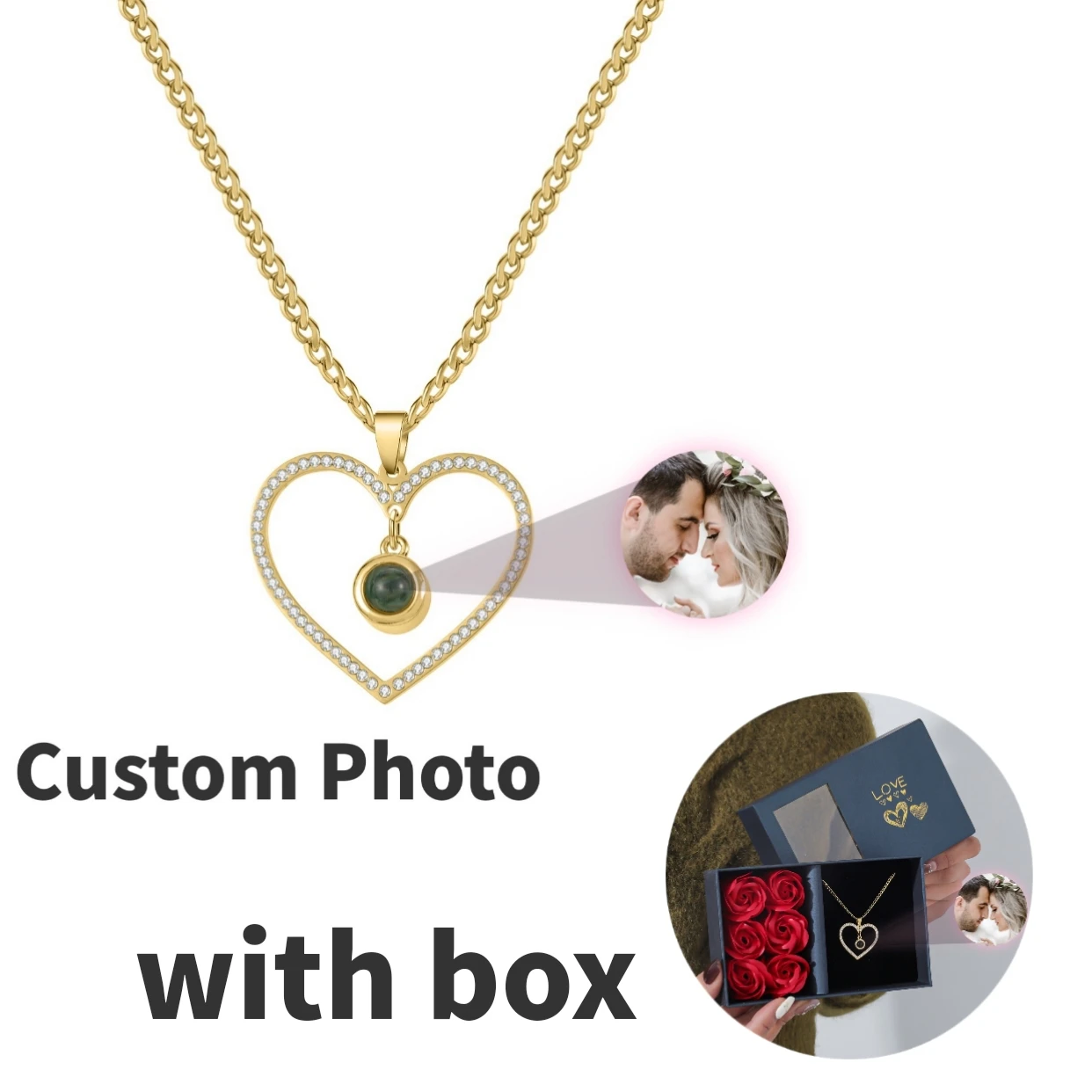 

MYDIY Heart Custom Couple Photo Necklace Personalized Projection Necklace Stainless Steel Jewelry Valentine's Day Gift for Her