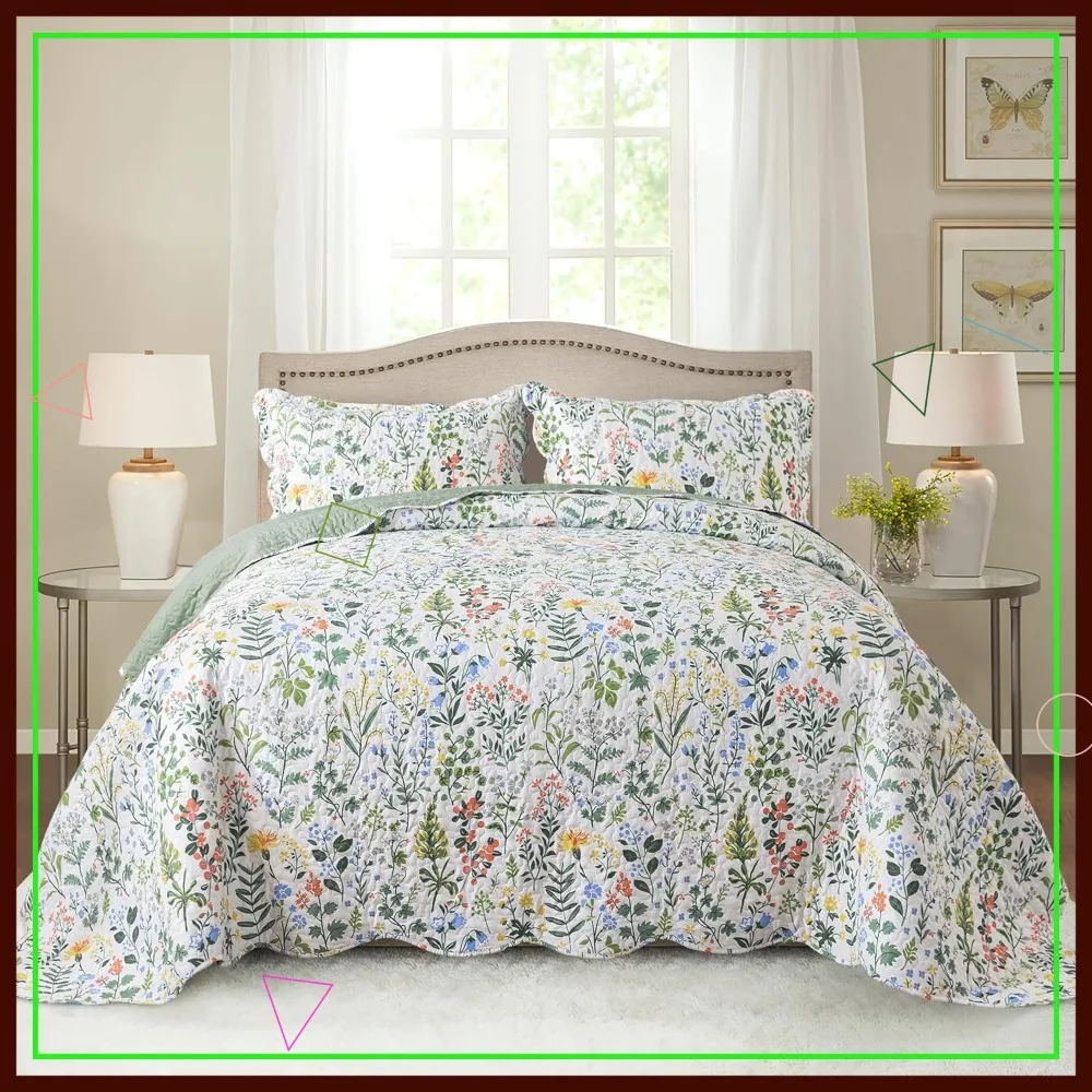 

3-Piece Microfiber Quilt Set: Lightweight, Reversible Floral Bedspread for All Seasons - Retro Wildflower Design