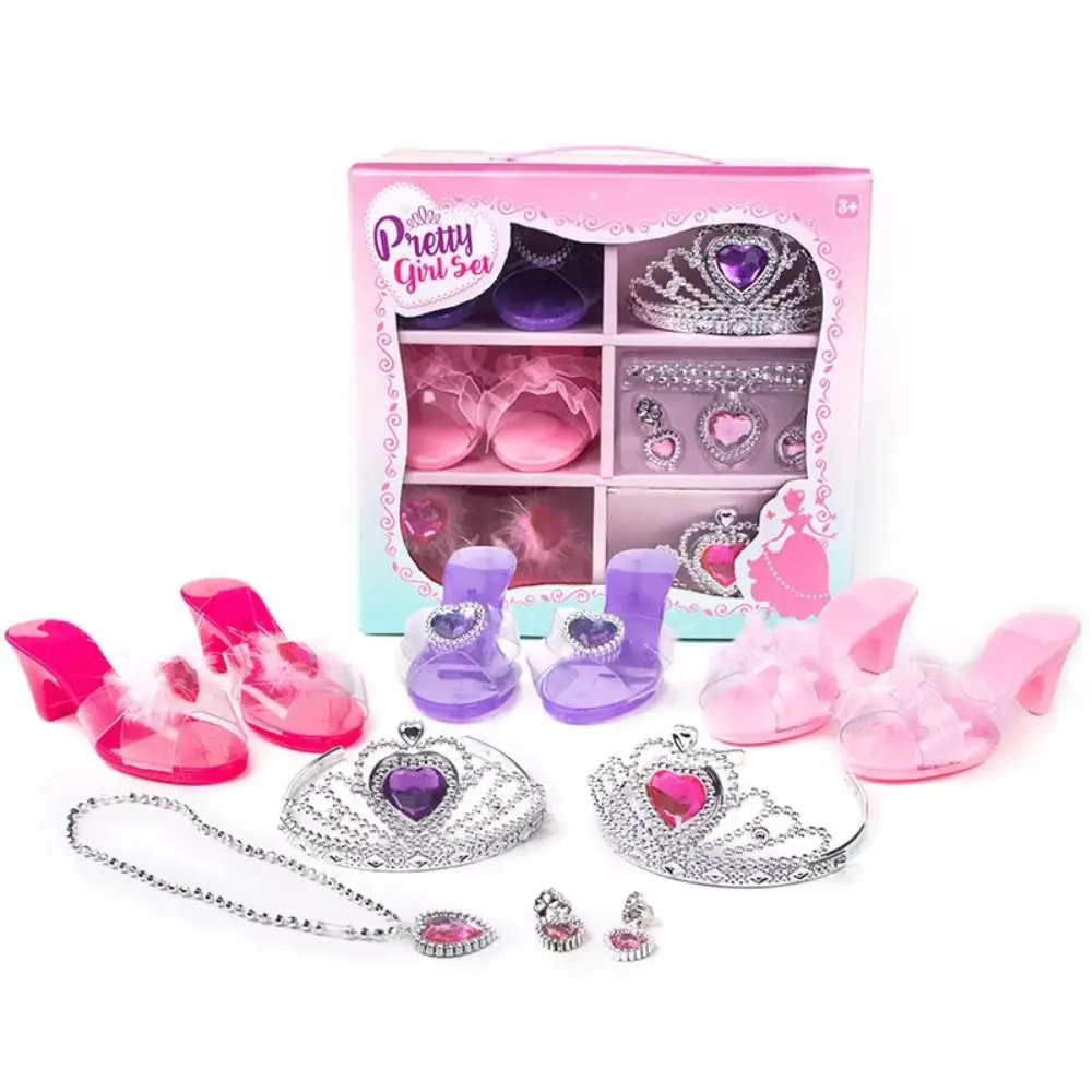 

Necklace Crown Princess Dress Up Toys Pretend Play Earrings Bracelet Girls Jewelry Toys Makeup Role Play Crystal Shoes Toy