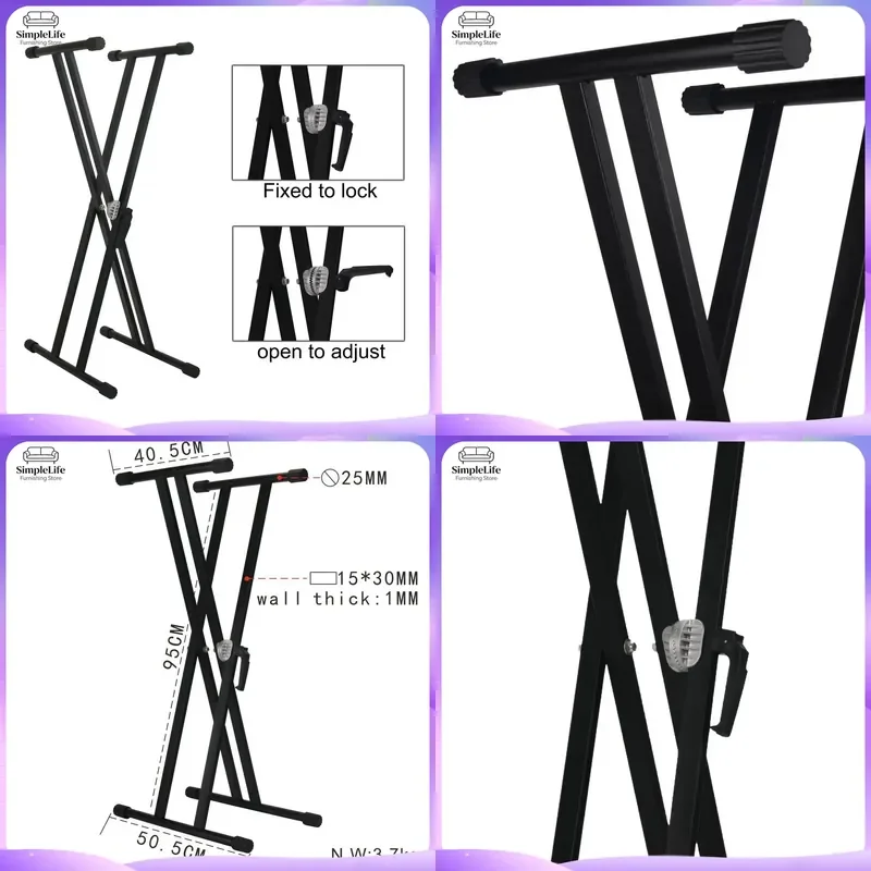 Heavy Duty X Type Double Tube Keyboard Stand Adjustable Folding Electronic Piano Rack Thickened Music Instrument Support
