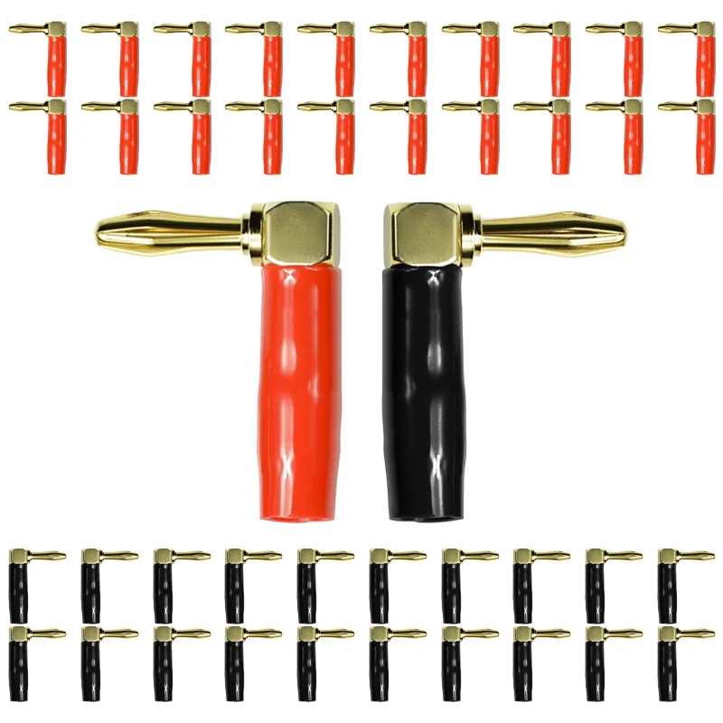 8/40/200pcs Gold Plated 4mm 90 Degree Right Angle Banana Plug Connector Audio Speaker Plugs L Type Adapter