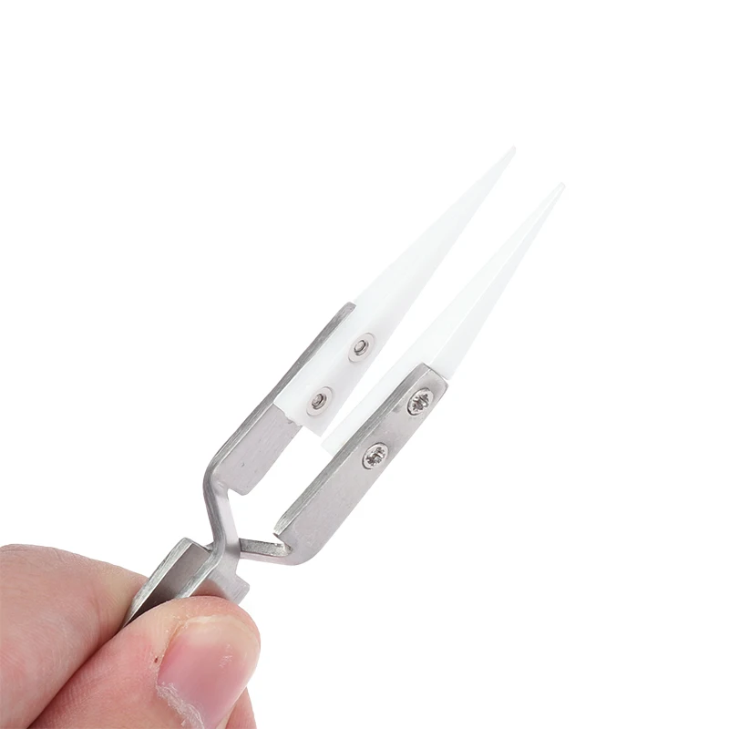 Stainless Steel Ceramic Straight Tip Electronic Soldering Tweezer Anti-Static Reverse Acid-Resistant Precision Ceramic Tweezer!