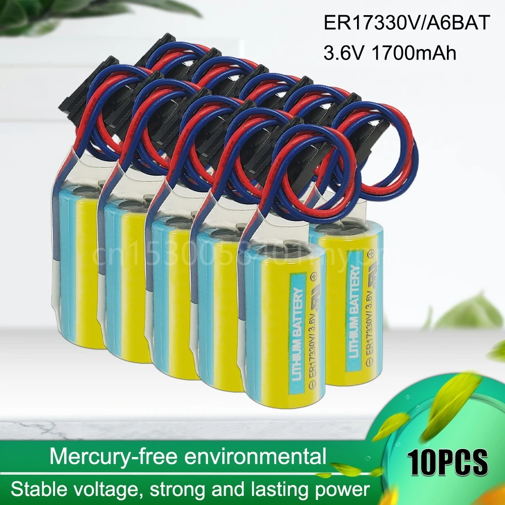 

10PCS 100% Original A6BAT ER17330V 17330 Lithium Batteries 3.6V 1700mah with Plug for CNC Machine Tools PLC Servo Battery