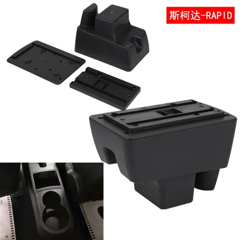 NEW For Skoda RAPID Armrest Box For Volkswagen Polo Centra Content Storage Interior car-styling Cup Holder With USB Charging