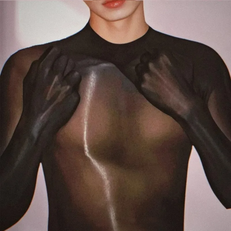 guanti-velati-a-maniche-lunghe-da-uomo-tuta-elastica-lucida-nero-fitness-aderente-plussize-tutina-slim-body-calzini-costumi