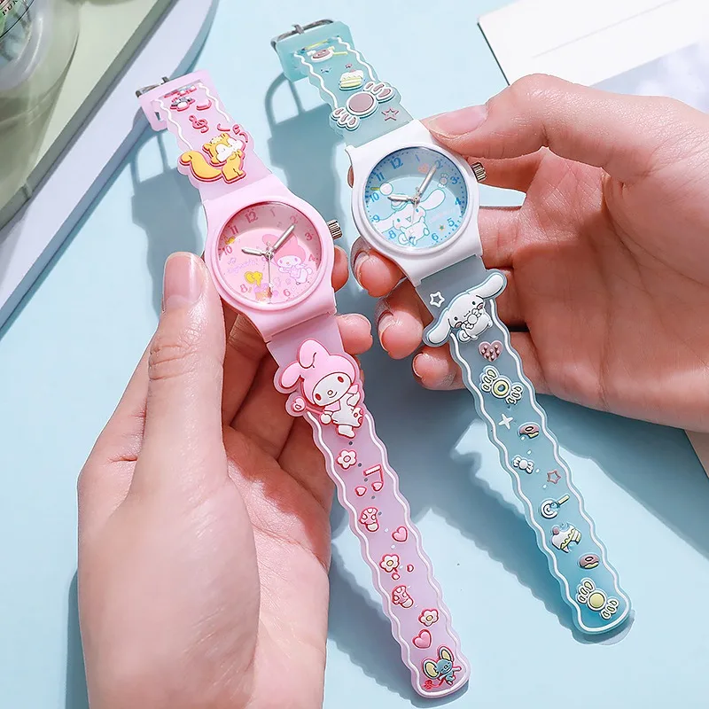 Hello Kitty 3D Pattern Sanrio Child Wrist Watch Cinnamoro Waterproof Quartz Watch Kuromi Cartoon Christmas Watchband Kids Gift