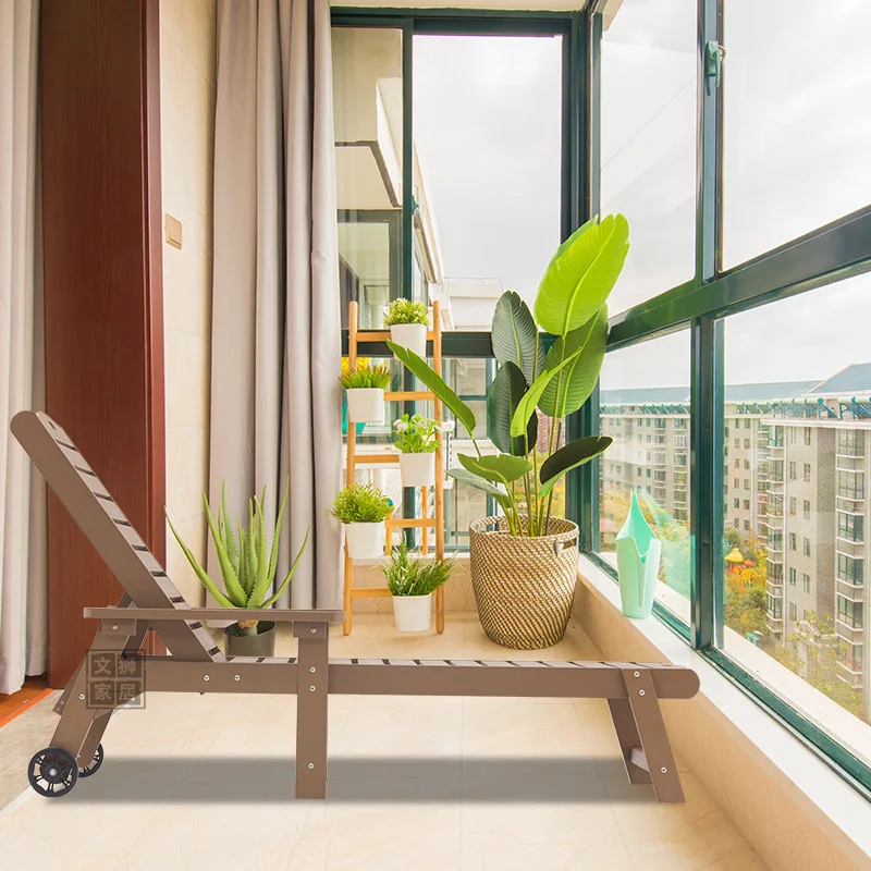 4-Gear قابل للتعديل في الهواء الطلق المتسكع بركة البلاستيك الخشب كرسي الشاطئ فندق في الهواء الطلق المتسكع مسند الظهر كرسي الترفيه #4