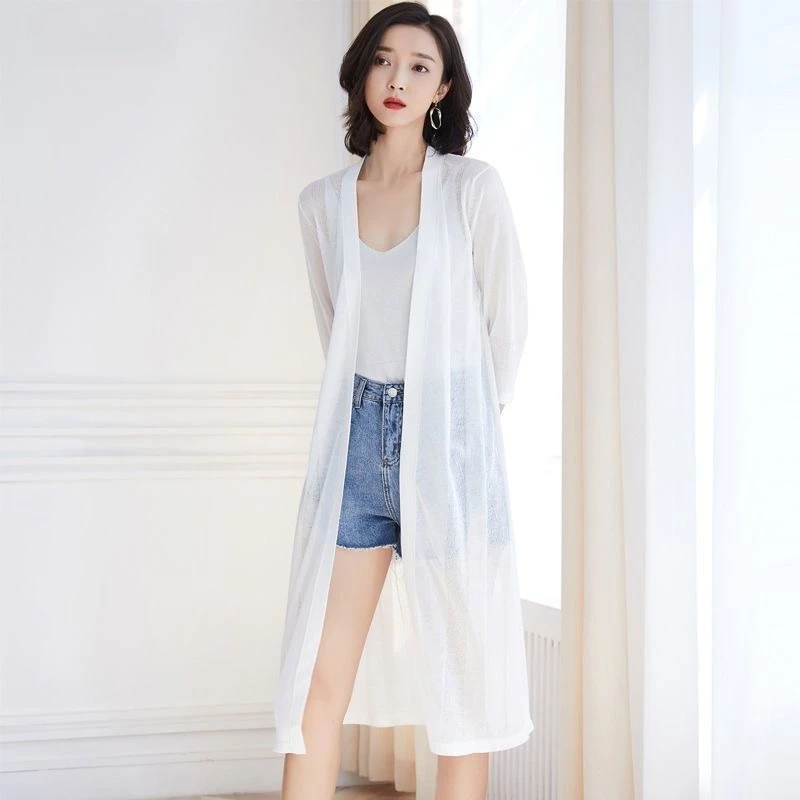 2026 Summer Women's Long Cardigan Lightweight Sun Protection Knitwear Beach Shawl Coat Spring Outerwear Knitted Y2k Cardigan view 3