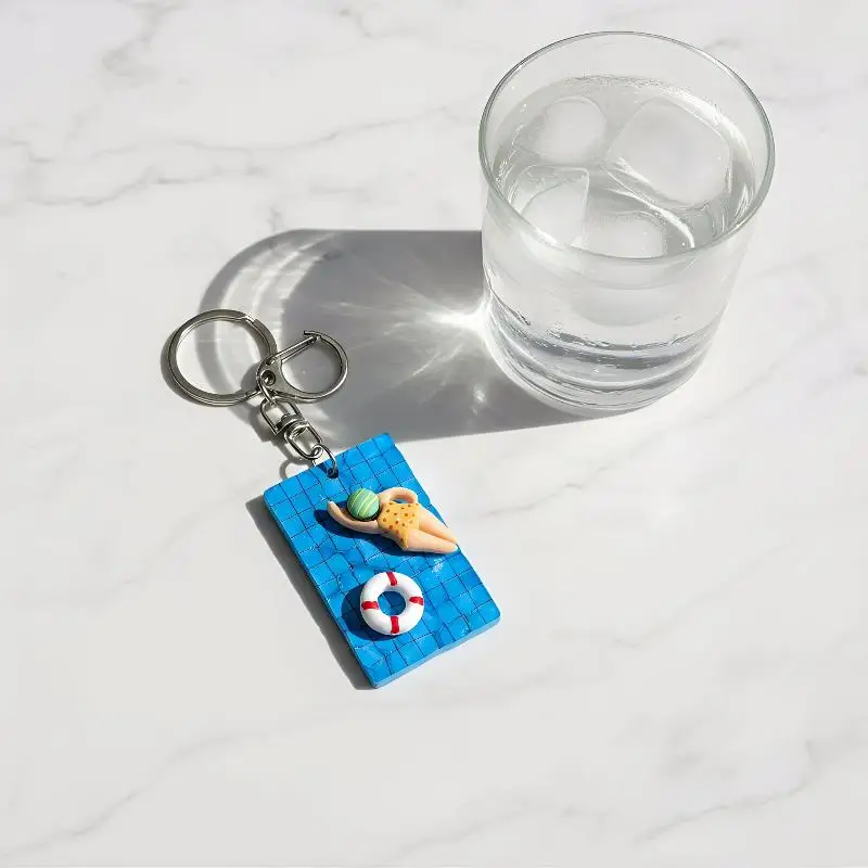 Swimming Keychain Pool Themed Blue Yellow Car Key Ring Pendant for Swimmers and Swimmers Fans Water Sports Accessories
