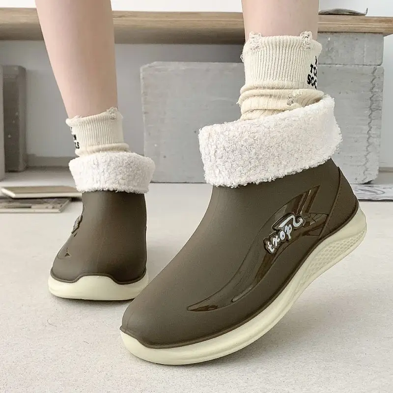 

New wool like rain boots women's galoshes waterproof winter ankle boot resistant rainboot woman thick Insulated water shoes 2025