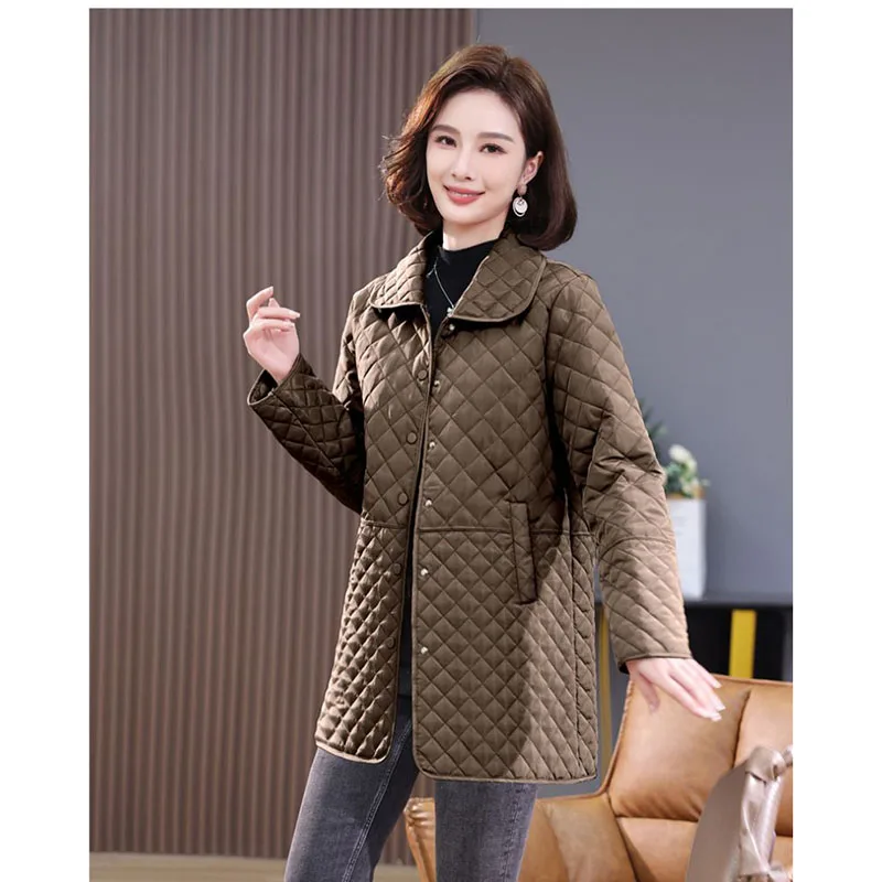 Giacca imbottita in cotone leggero casual primavera autunno nuova da donna Cappotto casual da donna imbottito in cotone scozzese con diamanti di alta qualità