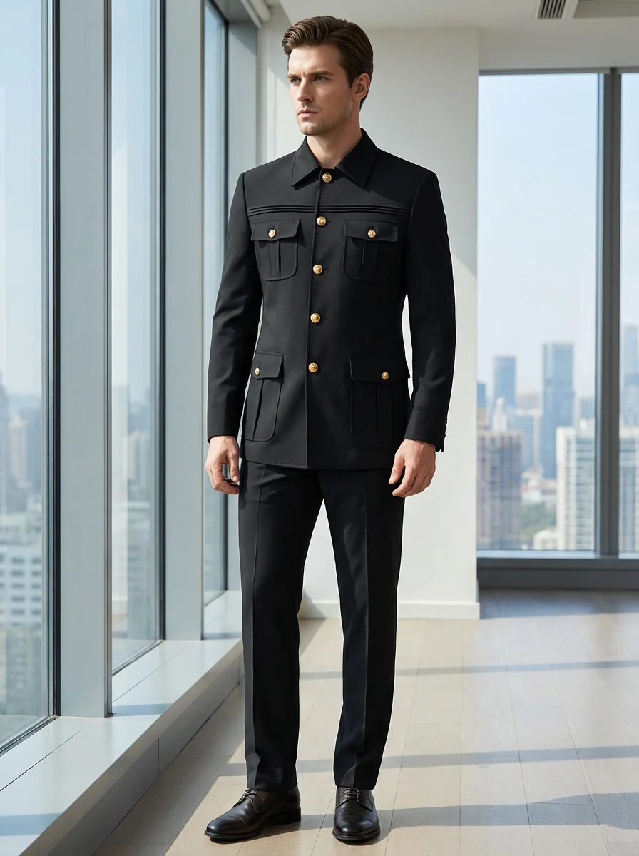 ST Cassy Two-piece dress black slim fit mens suits Classic Fit Multi Buckle Multi Pocket Solid Color Casual Business man blazer