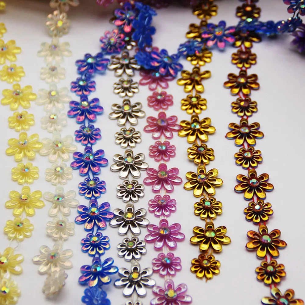 1YD Child Mother Flower Electroplating AB Color Connection Drill Chain Handmade DIY Beaded Beaded Chain Toy Doll Hairpin