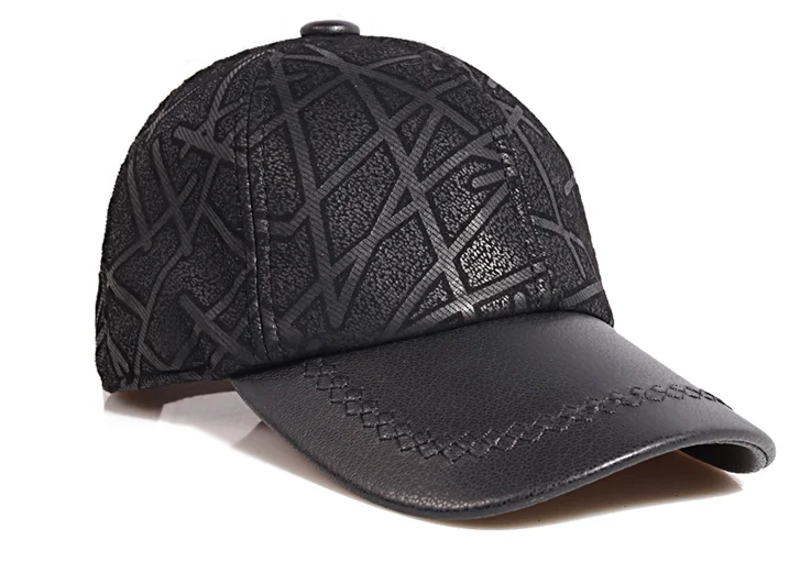 2023 männer Aus Echtem Leder Baseball Caps Einstellbare Schaffell Männer Jugend Ente Zunge Dad Hüte 55-60cm Geometrische LIrregular printin – Detail 9