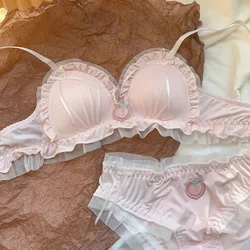 Cute Lolita Lingerie Women's Japanese Sweet Bow No Underwire Small Boobs Gathered Not Empty Cup Bra