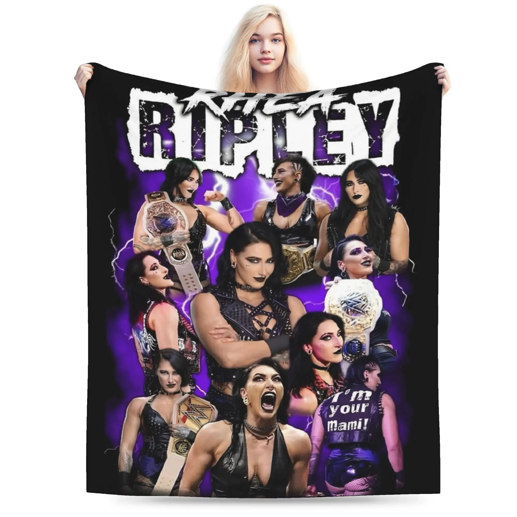 Cómoda manta bootleg para luchadores Rhea Ripley, manta decorativa para sofá Merch y mantas, forro polar muy cálido para exteriores