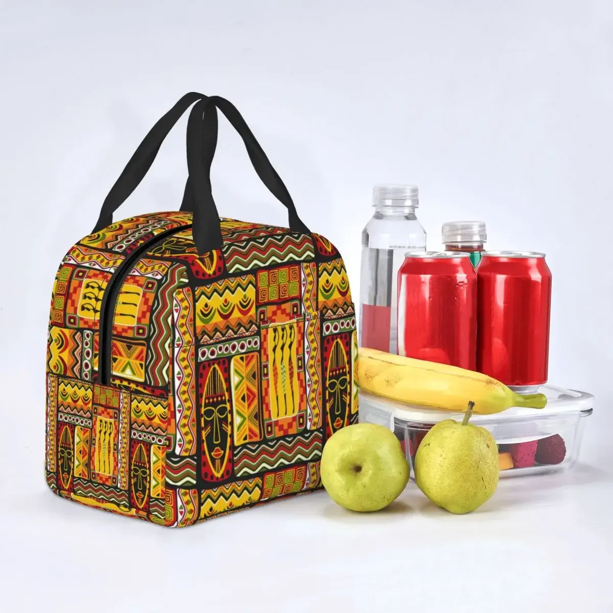 Borsa termica per il pranzo con motivo a elementi africani per le donne Africa cultura etnica Cooler Thermal Bento Box Work School Travel