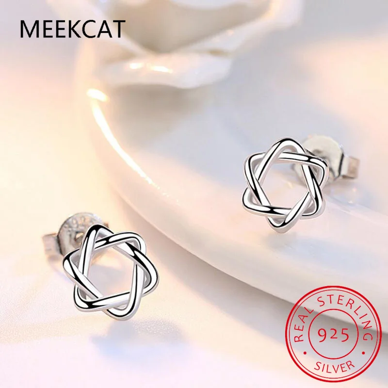 925 Sterling Silver minimalis Fashion bintang David Hexagram anting Stud lucu remaja telinga tulang tindik aksesoris perhiasan