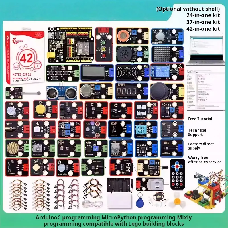 ESP32 Development Board Sensor Starter Kit IoT Learning DIY Programming Set Compatible with Lego Blocks