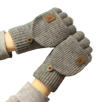Guantes sin dedos tejidos para invierno, guantes gruesos y cálidos para pantalla táctil para hombres y mujeres, guantes cálidos de medio dedo para estudiantes