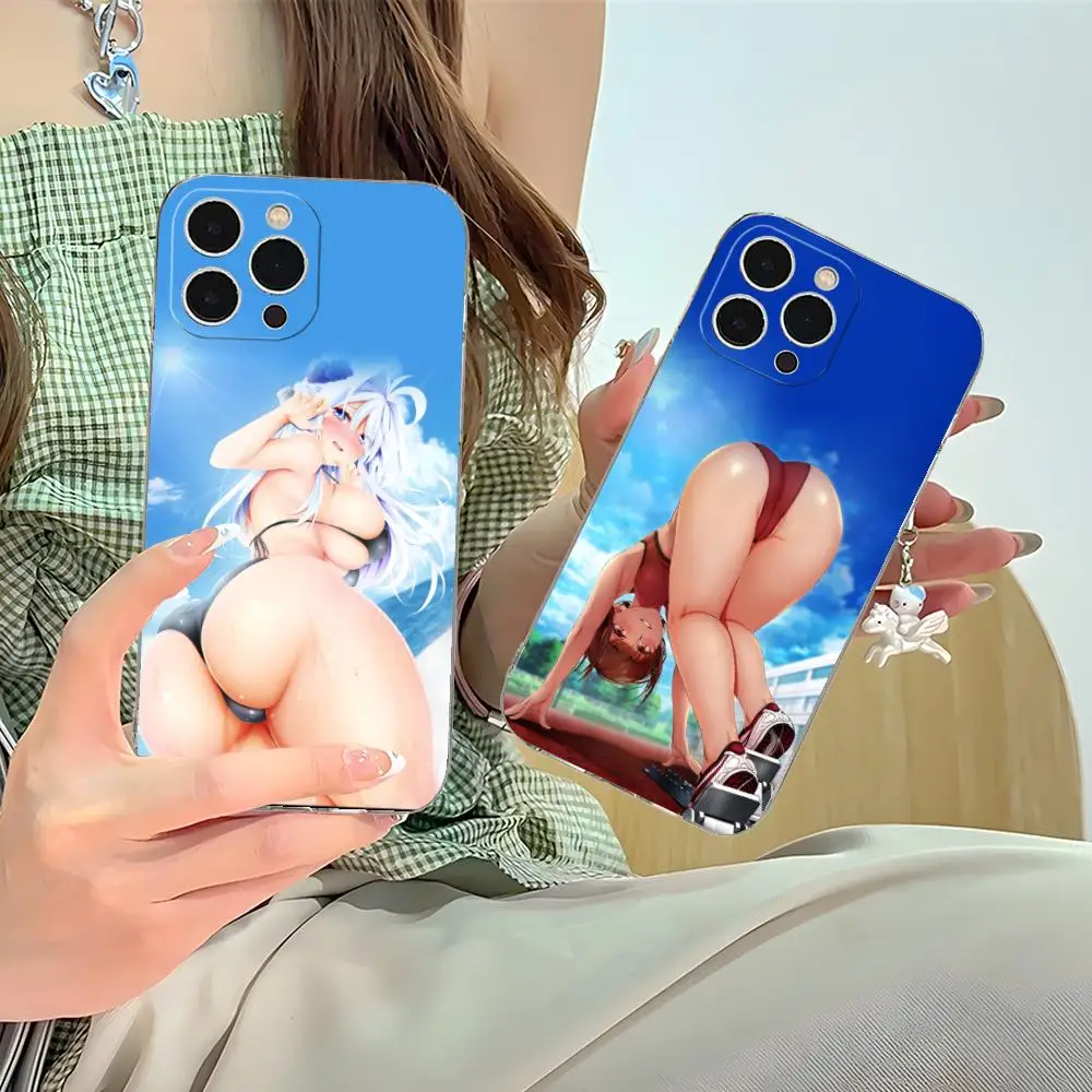 أنيمي Waifu هنتاي قضية الهاتف المحمول آيفون 16 15 14 13 12 11 X XR XS 8 6 Pro Max Plus غطاء حماية صغير واضح اللون