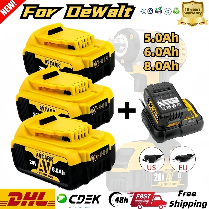 

For Dewalt 2024 Upgrade 20V 8000mAh DCB200 Replaceable Li-ion Battery Compatible 18 Volt MAX Power Tools 18650 Lithium Batteries