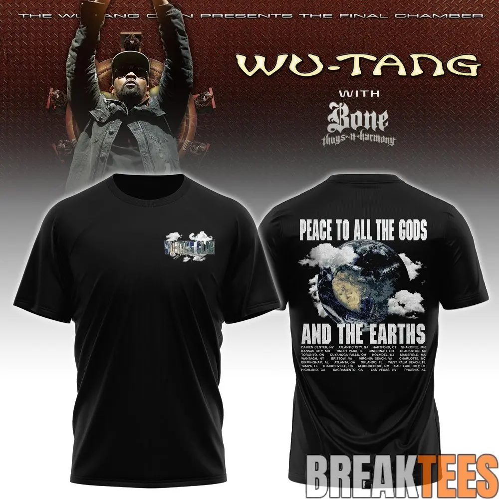 Wu Tang Clan The Final Chamber Tour Double Sided Printed Wutang Logo Warrior Pattern Hip Hop Concert Short Sleeved T-shirt