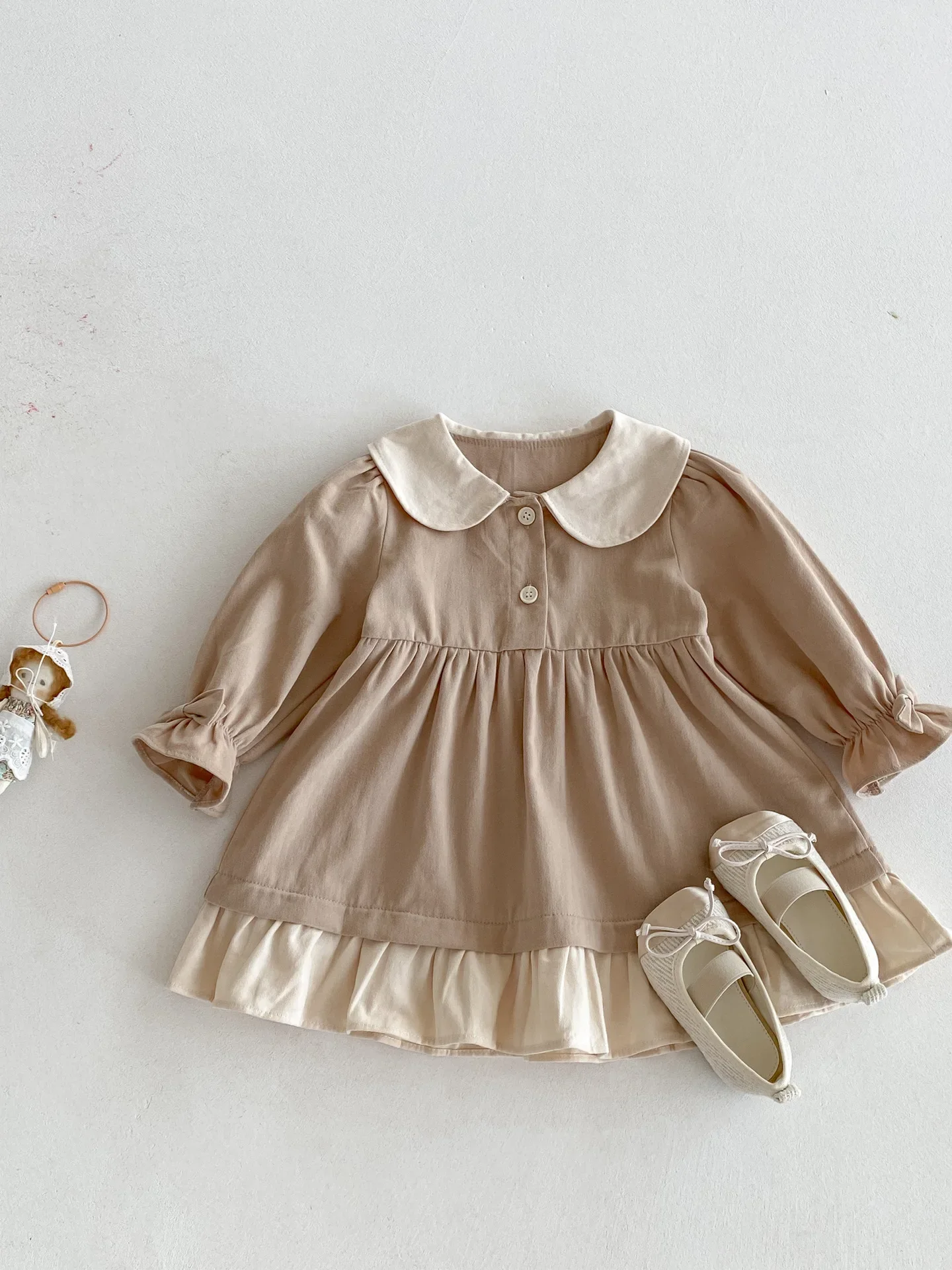 

2025 New Autumn Girls Clothes Doll Collar Princess Dress Soft Ruffle Hem Toddler Dress for 0-4Y Baby Girls