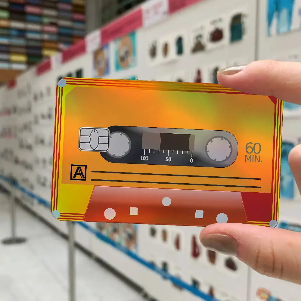 Retro Cassette Music Tape 4Pcs Laser Card Stickers Vinyl Skin For Credit Debit Bank Cards Waterproof Resistant Protective