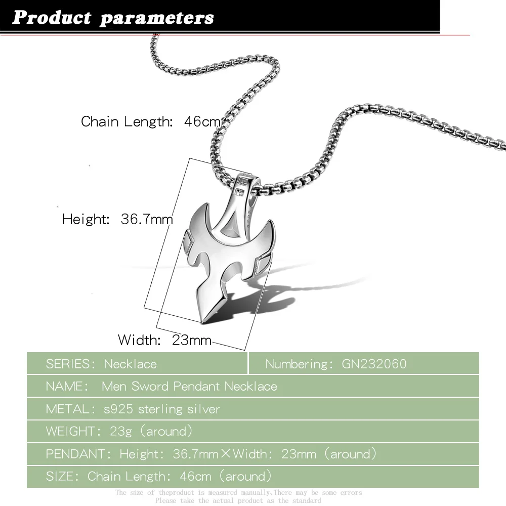 Fine Jewelry Necklaces Silver 925 for Men Sword Pendant 18-26 inches Chain Leisure Sports High Quality Jewelry Birthday Gifts