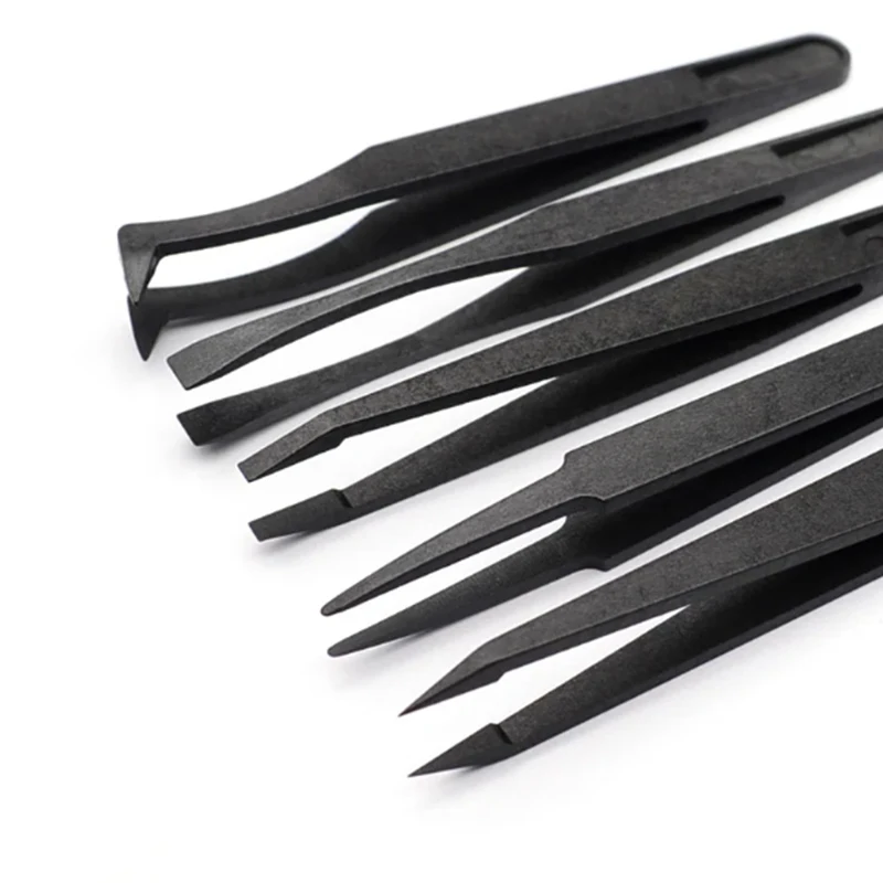 5pcs Precision Tweezers Set Carbon Fiber Plastic Upgraded Anti-Static Curved Tweezers for Electronics Laboratory Work Jewelry