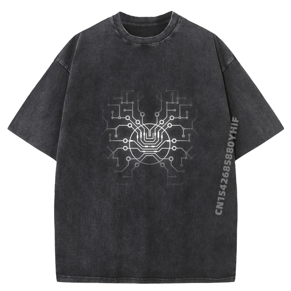 

Electrical Board Engineer Cpu Data Circuit Computer Nerd Graphic T Shirts Men Free Shipping Clothes Retro Washed Shirt