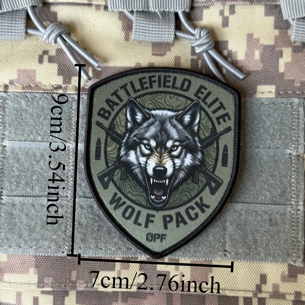 Tactical Wolf Patch Shield-shaped Printed Morale Badge Patch Military Armband Hook & Loop Clothes Backpack Accessories Stickers