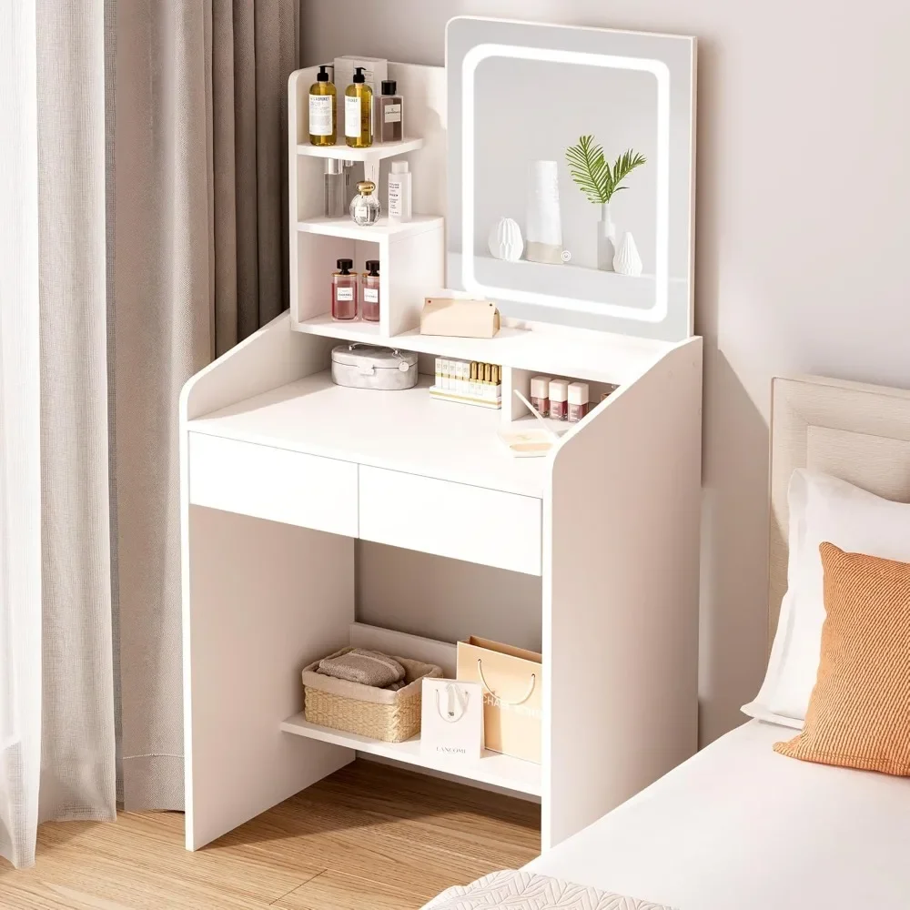

Vanity Desk, Small Vanity Desk Set with Square Mirror and Light- Vanity Desk with Drawer