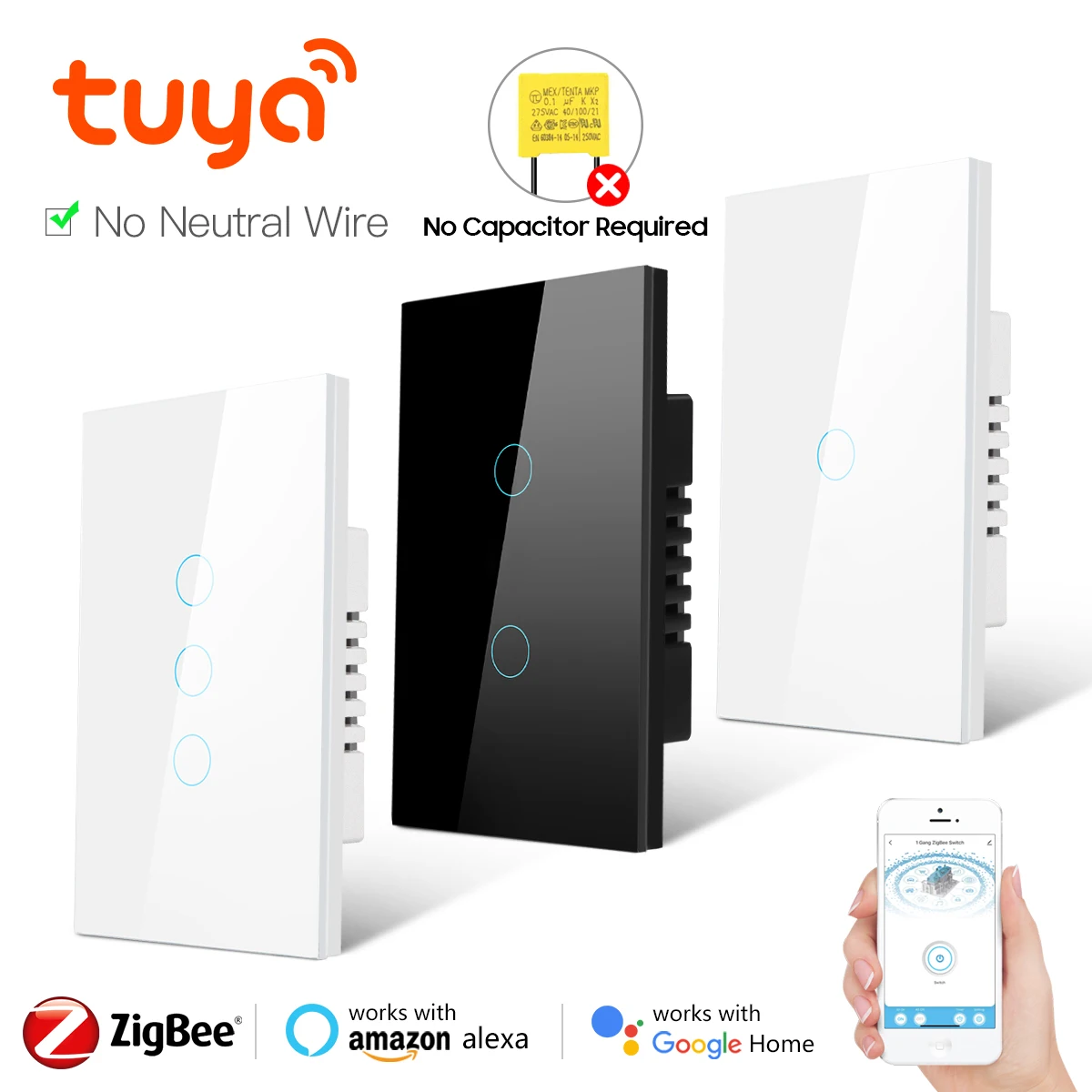 Zigbee Switch Tuya Smart LED Light WiFi Touch Switcher Voice Control For Alexa Google Home No Capacitor No Neutral Required EU