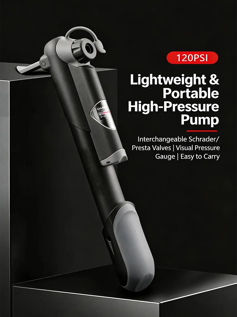 AliExpress NONE Mini Bike Hand Pump 120PSI With Pressure Gauge, Portable Inflator For MTB Road Bike Ball Toy Tire, Fits Presta & Schrader Valve