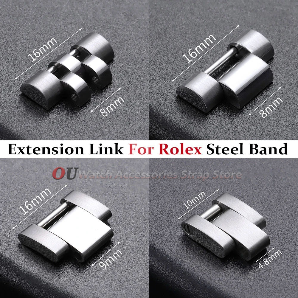 16*8mm/16*9mm/10*4.8mm Extension Link For Rolex Steel Band Extension for Oyster Watch Strap for GMT Submariner Ditona Watch Band