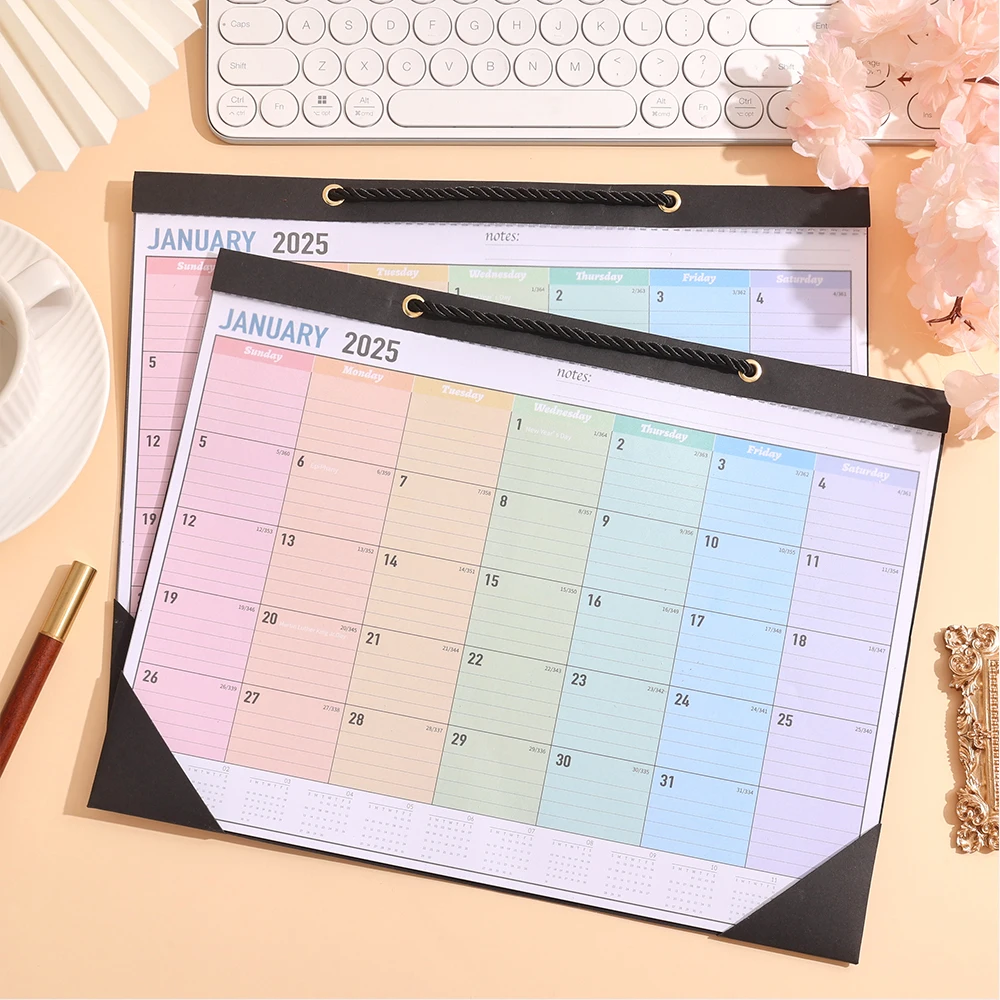 12 sheets 2025 Monthly Wall Calendar Rainbow Weekly Planner Daily Study Check-in Message Hanging Calendar For Organizing School