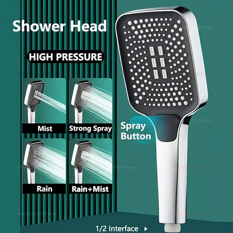 Adjustable Shower Head 3 Mode Rainfall Shower Large Flow Showerhead High Pressure Water Saving Shower Mixer Bathroom Accessories