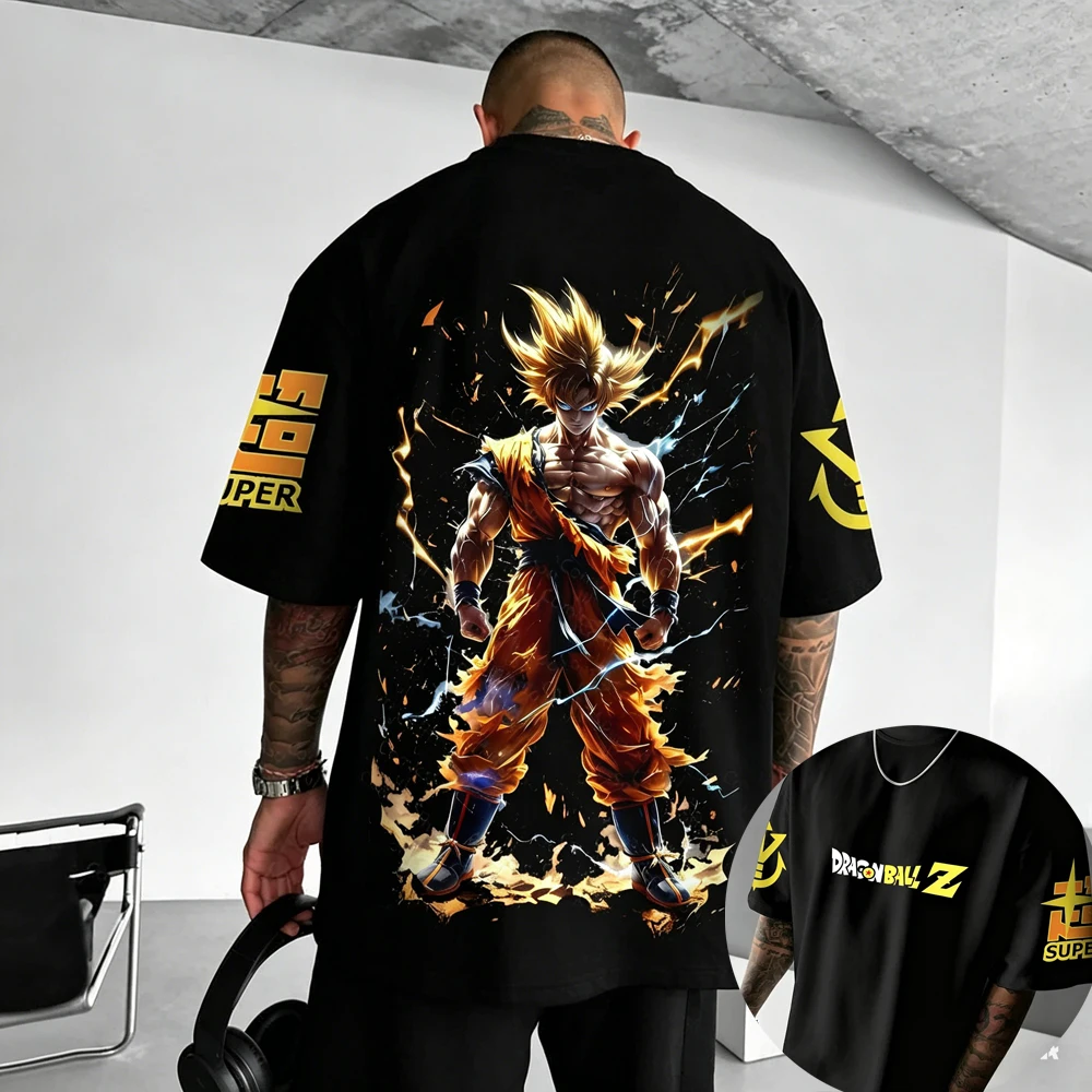 Dragon Ball Z Son Goku All Forms Broly Blue Aura Group Print Kids Oversized T-Shirt Mens Anime Streetwear Anime Tee For Fans view 4